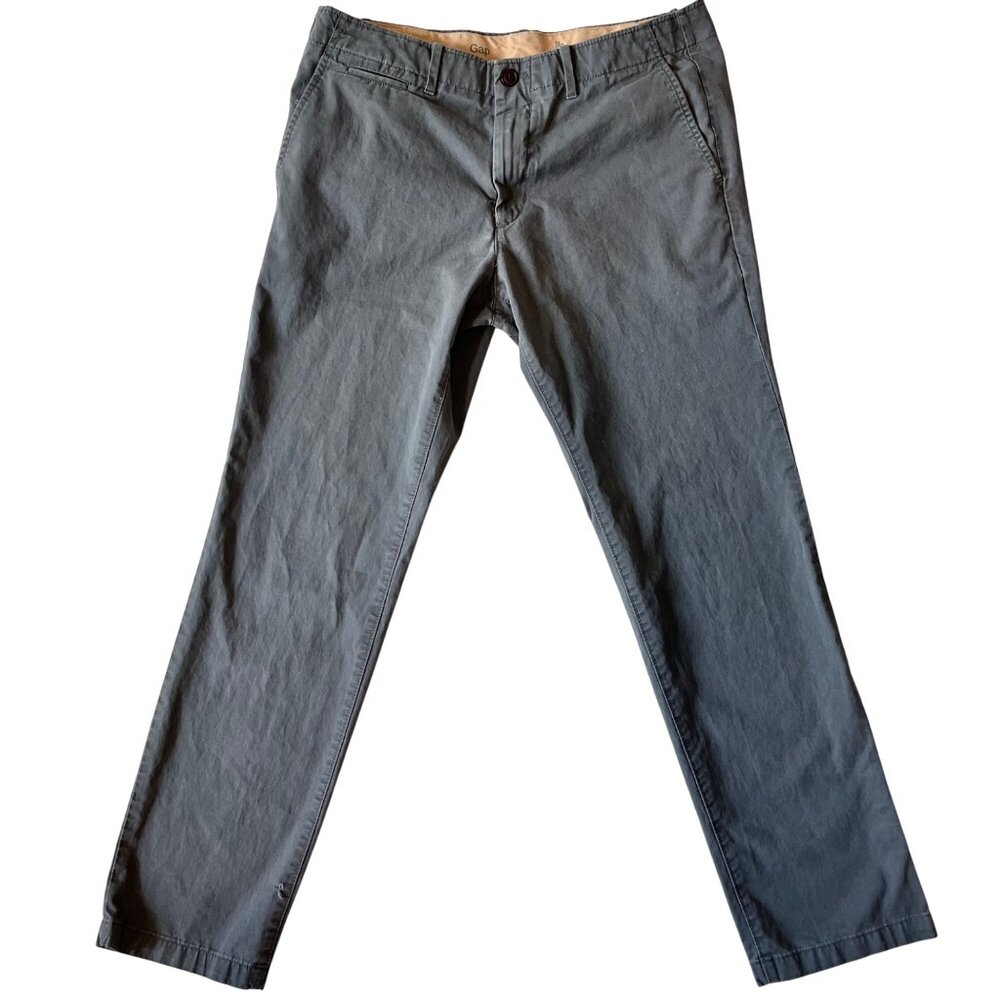 Gap Mens Lived-In Slim Fit Chino Pants W34 L32 Gray Cotton Casual Wear